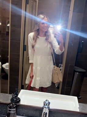 White Tiered Long-Sleeve Dress